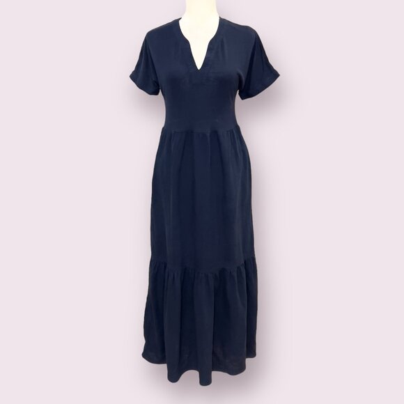 Tahari Dresses & Skirts - Tahari Women's Maxi Dress Navy Short Sleeve Size Small Linen Blend Pullover